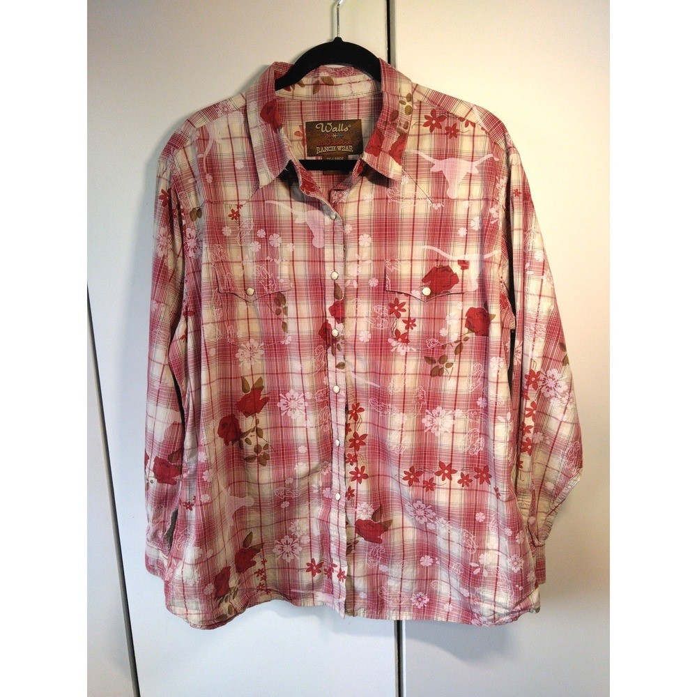 Walls Ranch Wear Women's Western Button Up Shirt Size 2x Floral Plaid Cowgirl